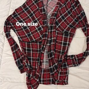 Red Black Plaid Open Cardigan